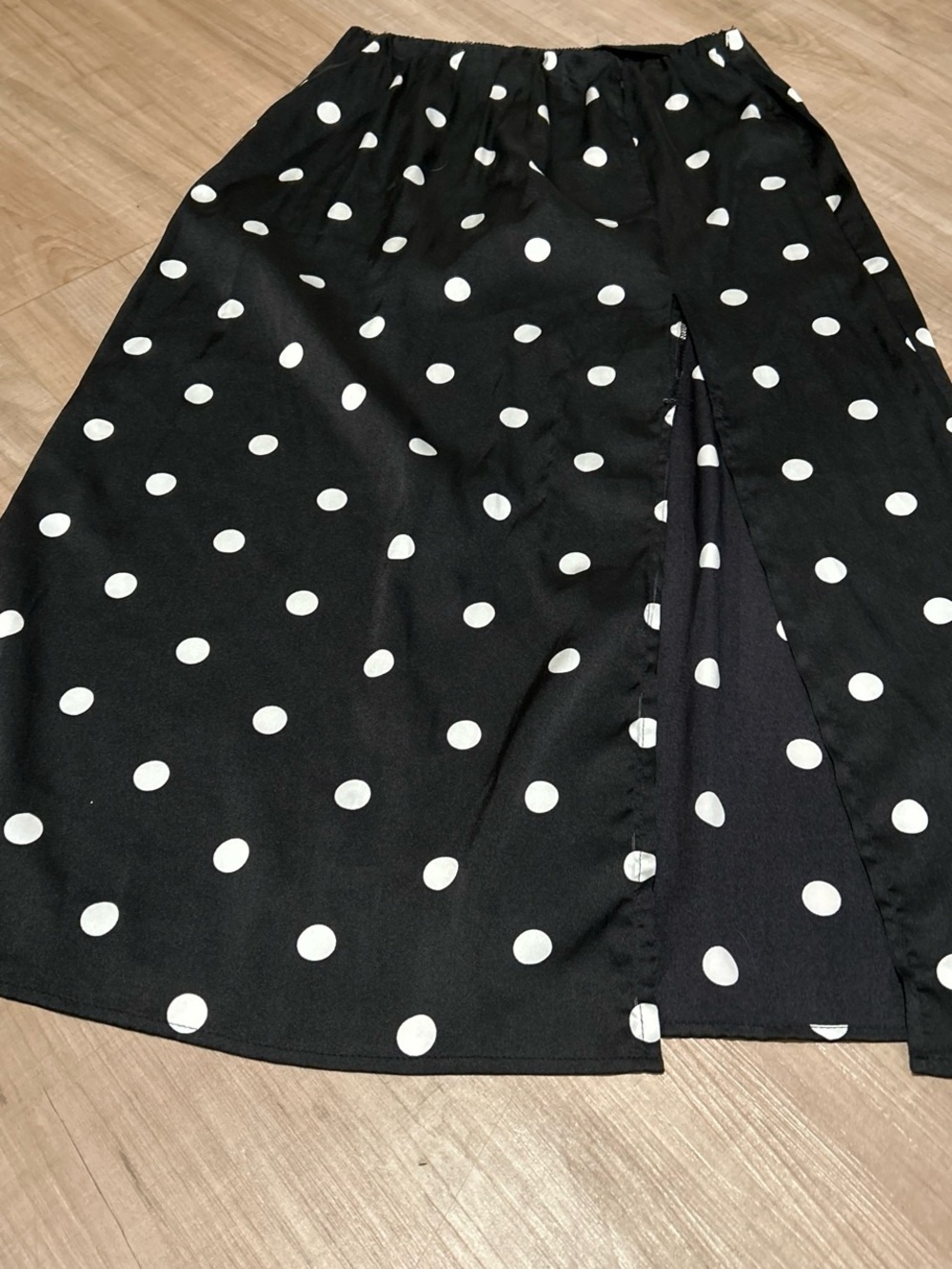 Black & White Polka Dot Midi Skirt with Front Slit
